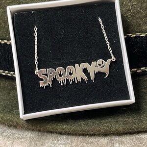 Brand New Halloween Necklace Spooky Ghost Silver Tone 18” Festive Gothic